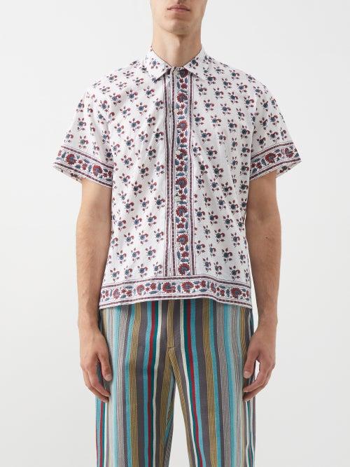 Bode - Indigo Block-printed Cotton Shirt - Mens - Red