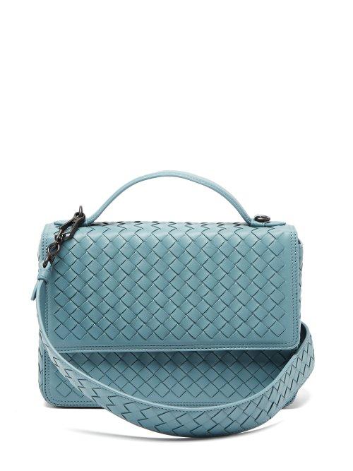 Matchesfashion.com Bottega Veneta - Alumna Intrecciato Leather Shoulder Bag - Womens - Light Blue