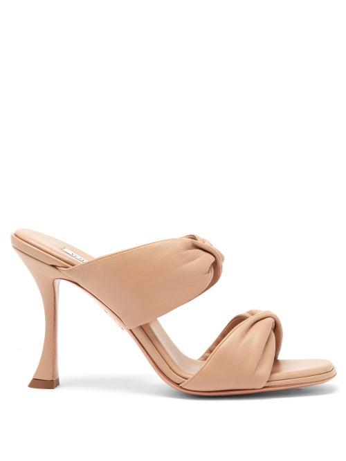 Matchesfashion.com Aquazzura - Twist Square-toe Leather Mules - Womens - Nude