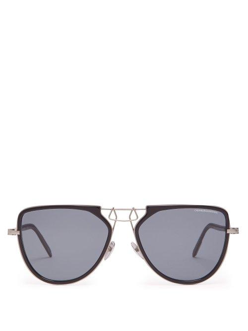 Matchesfashion.com Calvin Klein 205w39nyc - D Frame Aviator Acetate And Metal Sunglasses - Mens - Black