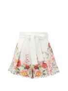 Matchesfashion.com Zimmermann - Bellitude Floral-print Linen-poplin Shorts - Womens - White Print