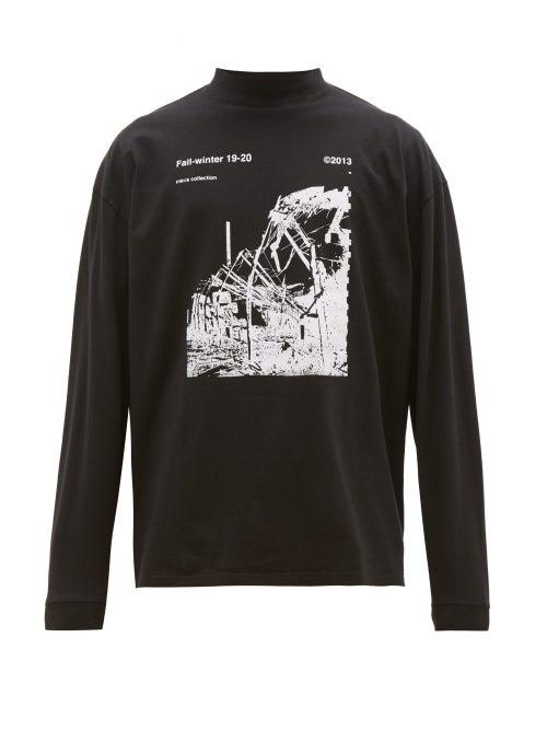 Matchesfashion.com Off-white - Distressed Logo Long Sleeve Cotton T Shirt - Mens - Black White