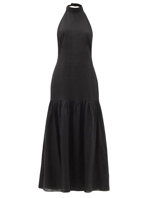 Matchesfashion.com Sir - Blanche Halterneck Dropped-waist Linen Dress - Womens - Black