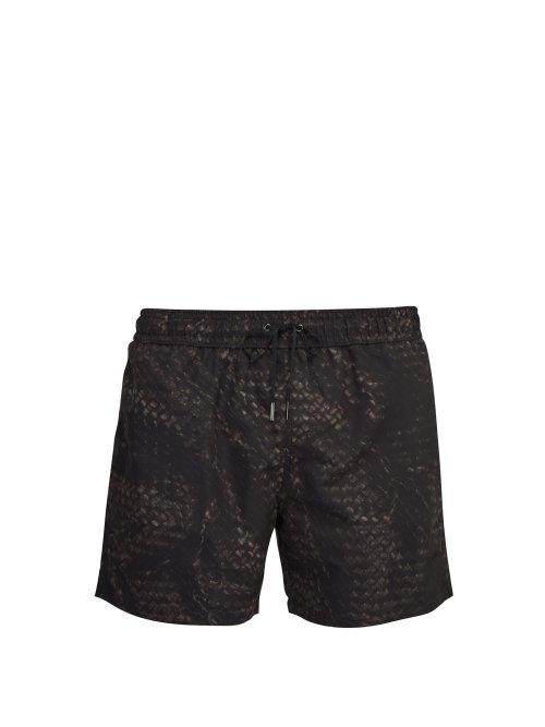 Matchesfashion.com Bottega Veneta - Intrecciato Print Swim Shorts - Mens - Black Multi