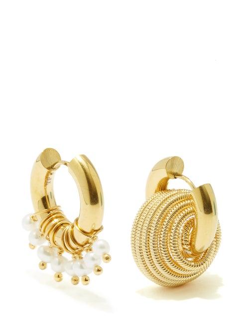 Ladies Jewellery Timeless Pearly - Mismatched Pearl & 24kt Gold-plated Hoop Earrings - Womens - Gold Multi