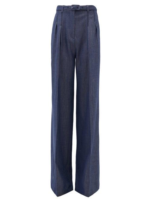 Matchesfashion.com Gabriela Hearst - Mino High-rise Wool-blend Straight-leg Trousers - Womens - Denim