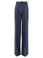 Matchesfashion.com Gabriela Hearst - Mino High-rise Wool-blend Straight-leg Trousers - Womens - Denim