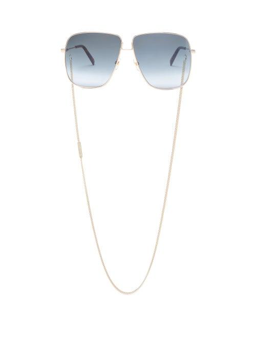 Matchesfashion.com Givenchy - Oversized-square Metal Sunglasses And Chain - Womens - Gold