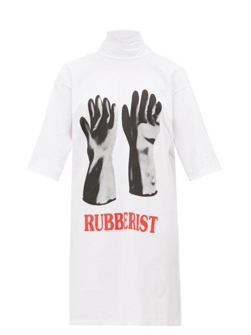 Matchesfashion.com Christopher Kane - Rubberist Print Cotton T Shirt Dress - Womens - White