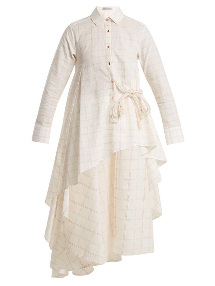 Palmer/harding Checked Tie-waist Dip-hem Cotton-blend Shirt