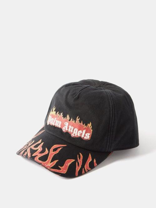 Palm Angels - Burning Logo-print Cotton-twill Baseball Cap - Mens - Black Red