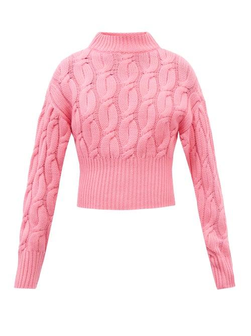 Emilia Wickstead - Hilda High-neck Cabled-wool Sweater - Womens - Bright Pink