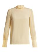 Matchesfashion.com Chlo - High Neck Crepe De Chine Blouse - Womens - Pale Yellow