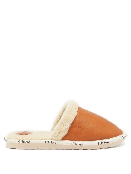 Chlo - Shearling-lined Leather Backless Loafers - Womens - Tan