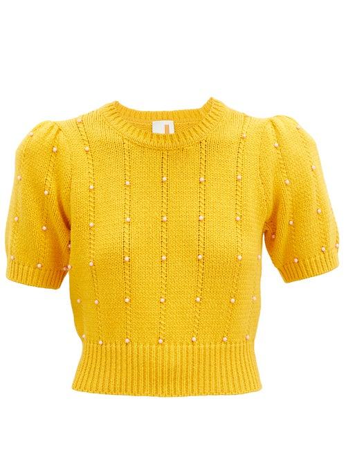 Matchesfashion.com Joostricot - Beaded Cable-knit Cotton-blend Sweater - Womens - Yellow Multi