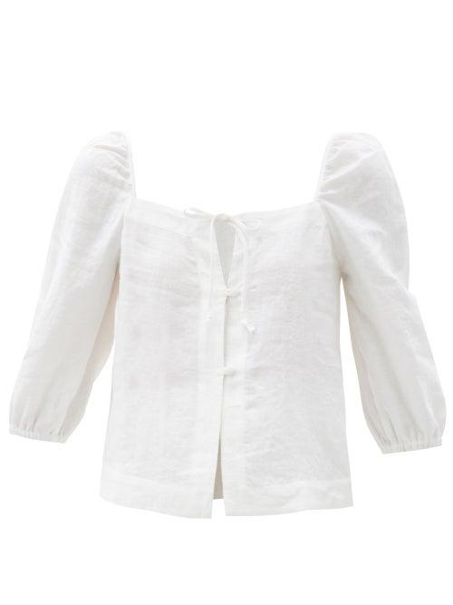 Matchesfashion.com Casa Raki - Nicola Tie-neck Organic-linen Blouse - Womens - White