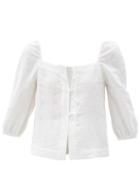 Matchesfashion.com Casa Raki - Nicola Tie-neck Organic-linen Blouse - Womens - White