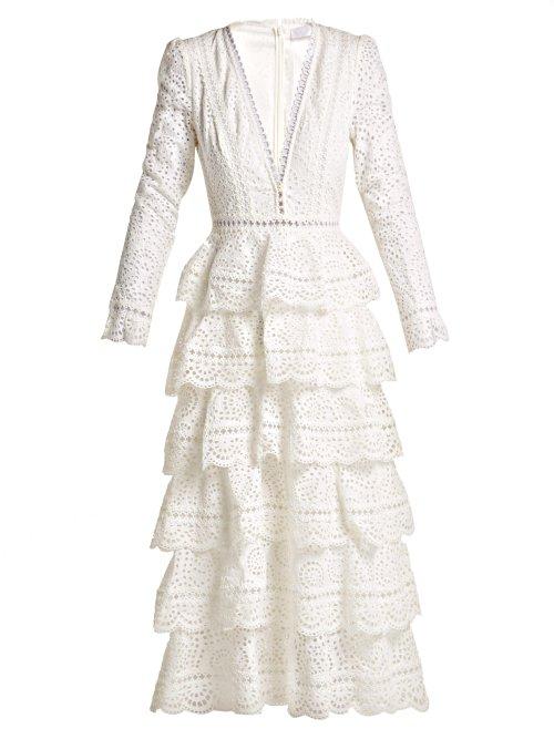 Matchesfashion.com Zimmermann - Bayou Cotton Broderie Anglaise Midi Dress - Womens - Ivory