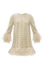 Matchesfashion.com Valentino - Crystal & Feather Embroidered Silk Crepe Dress - Womens - Ivory Multi