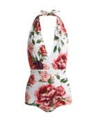 Dolce & Gabbana Rose And Peony-print Halterneck Swimsuit
