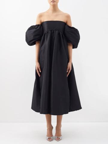 Kika Vargas - Reshmy Off-the-shoulder Taffeta Midi Dress - Womens - Black