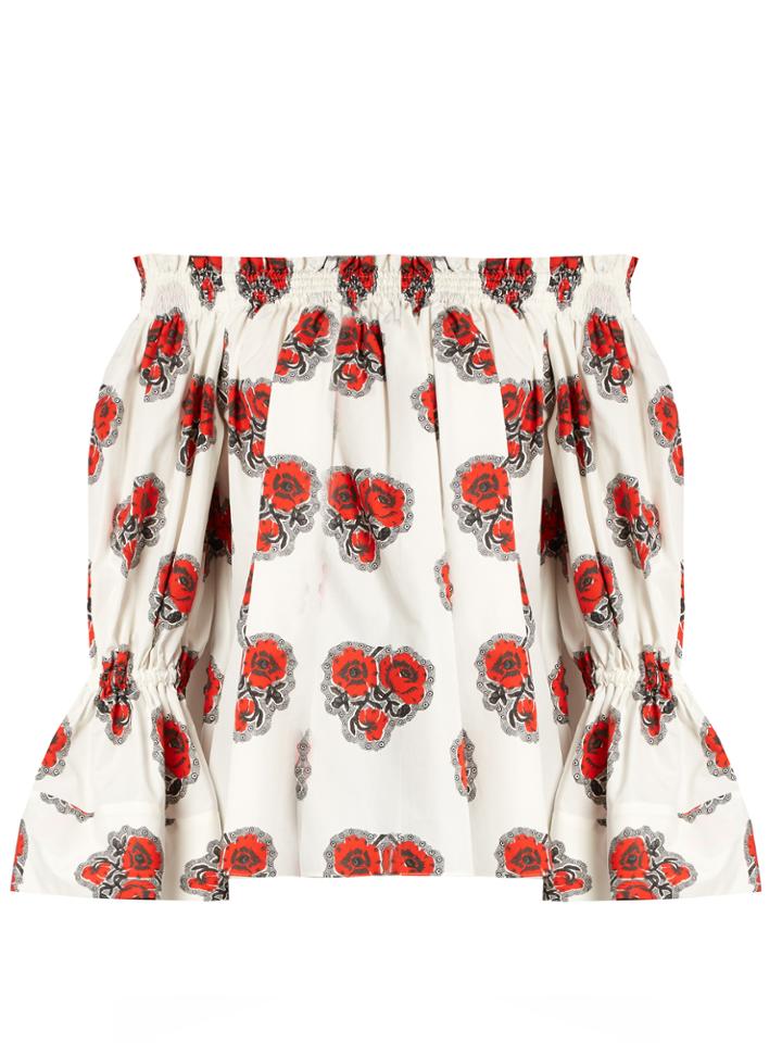 Alexander Mcqueen Poppy-print Off-the-shoulder Top