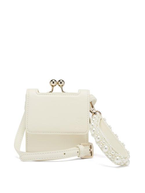Matchesfashion.com Simone Rocha - Faux Pearl-embellished Wristlet-strap Leather Bag - Womens - White