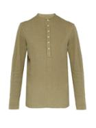 Matchesfashion.com 120% Lino - Henley Long Sleeved Linen T Shirt - Mens - Khaki