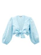 Matchesfashion.com Ganni - Tie-front Floral-print Cotton Cropped Top - Womens - Blue Print
