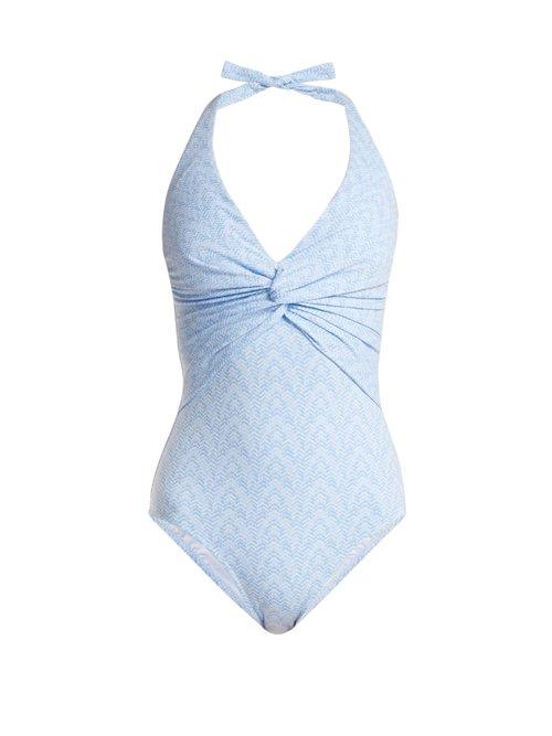 Matchesfashion.com Melissa Odabash - Zanzibar Twist Knot Swimsuit - Womens - Blue Print