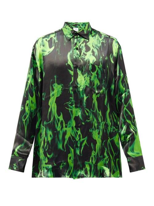Vetements - Smoke-print Satin Shirt - Mens - Black Green