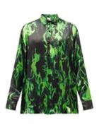 Vetements - Smoke-print Satin Shirt - Mens - Black Green