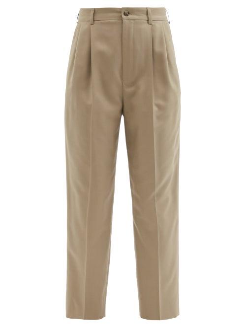 Ladies Rtw Saint Laurent - High-rise Wool-gabardine Trousers - Womens - Beige