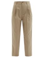 Ladies Rtw Saint Laurent - High-rise Wool-gabardine Trousers - Womens - Beige