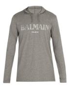 Matchesfashion.com Balmain - Logo Print Hooded Sweatshirt - Mens - Grey