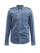 Mens Rtw Balmain - Embossed-logo Denim Shirt - Mens - Blue