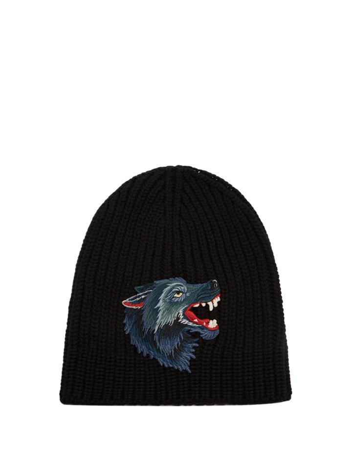 Gucci Wolf-appliqu Wool Beanie Hat