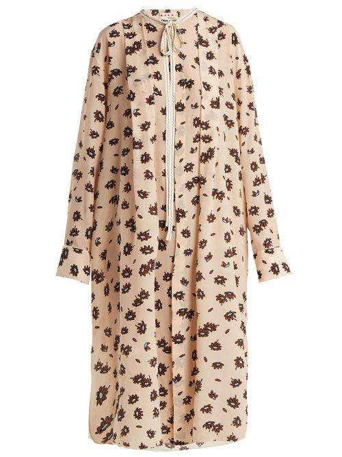 Matchesfashion.com Marni - Floral Print Crepe De Chine Silk Dress - Womens - Light Pink