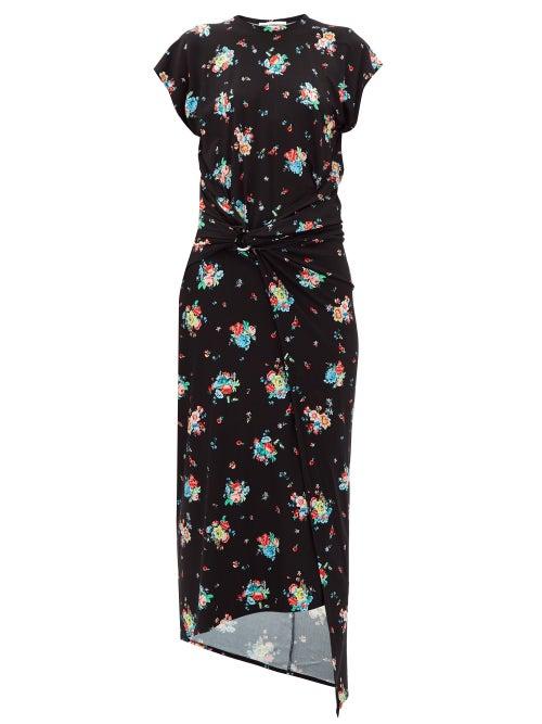 Matchesfashion.com Paco Rabanne - Floral-print Gathered Jersey Dress - Womens - Black Print