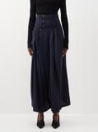 A.w.a.k.e. Mode - Hakama Wool Wide-leg Trousers - Womens - Navy