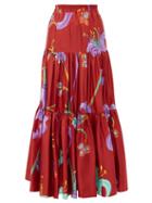 Matchesfashion.com La Doublej - Big Skirt Maneater Rosso Print Silk Twill Skirt - Womens - Burgundy Multi