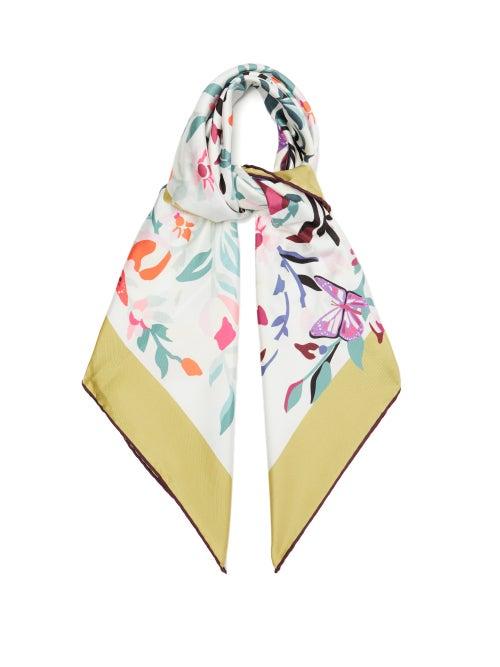 Valentino - Floral-print Silk Scarf - Womens - Ivory Multi