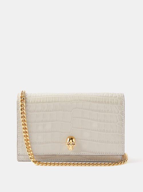 Alexander Mcqueen - Skull Croc-effect Leather Cross-body Bag - Womens - White