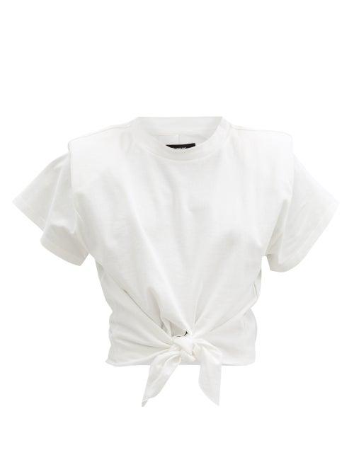 Matchesfashion.com Isabel Marant - Belita Padded-shoulder Knotted Cotton T-shirt - Womens - White