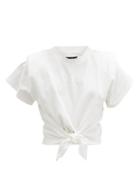 Matchesfashion.com Isabel Marant - Belita Padded-shoulder Knotted Cotton T-shirt - Womens - White