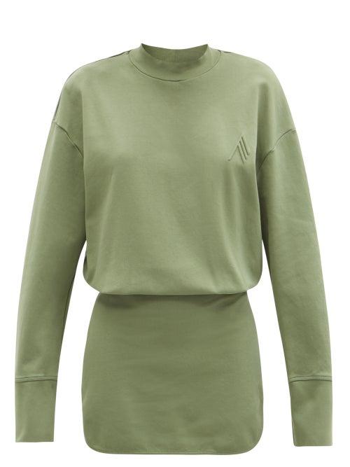 Matchesfashion.com The Attico - Palmer Logo-embossed Cotton-jersey Mini Dress - Womens - Khaki