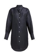 Matchesfashion.com Frame - Stand Collar Linen Blend Shirtdress - Womens - Navy