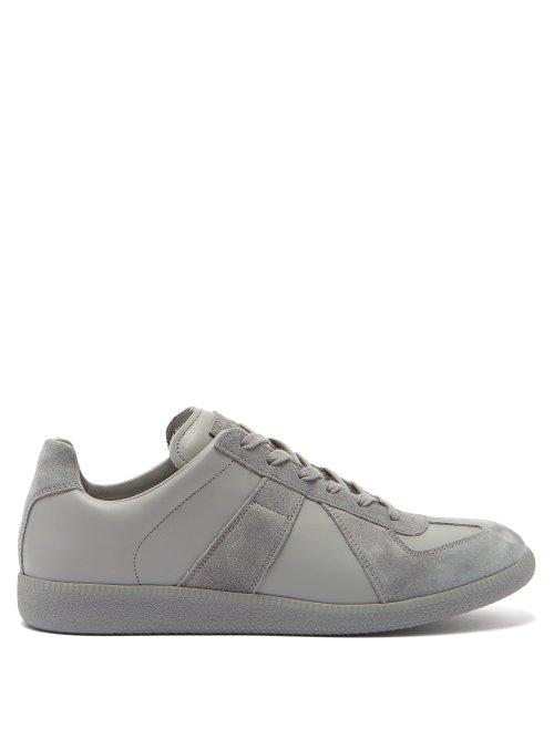 Matchesfashion.com Maison Margiela - Replica Suede Panel Low Top Leather Trainers - Mens - Grey
