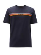 Matchesfashion.com Paul Smith - Artist-stripe Logo-print Cotton-jersey T-shirt - Mens - Navy
