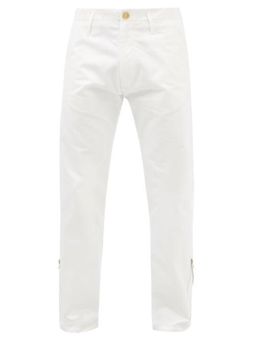 3man - Cuff-zip Cotton-twill Trousers - Mens - White